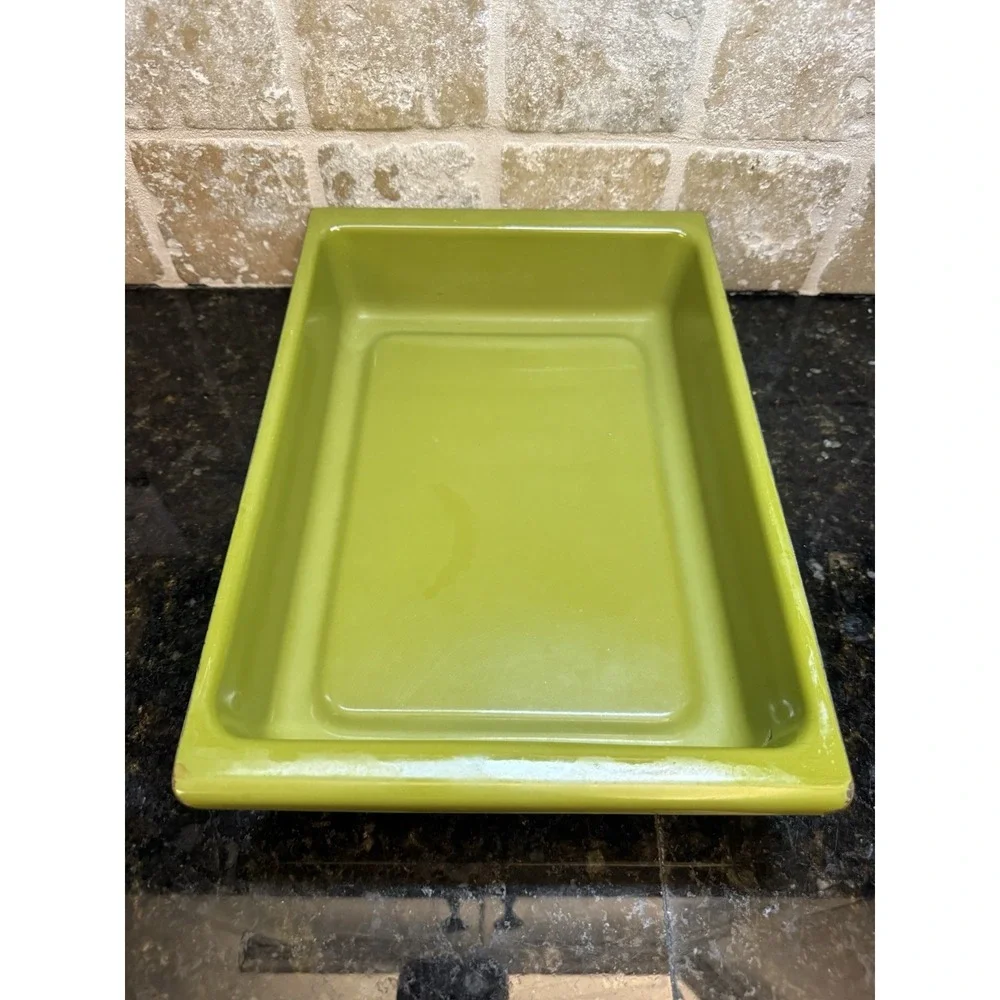 Cathrineholm‎ Lotus Enamelware 14x9 Lasagna Baking Pan Avocado Green Vintage